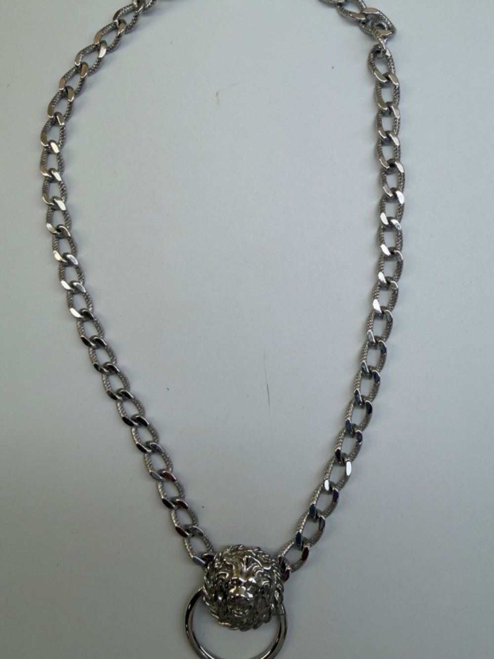 Silver Lion Head Ring Pendant Necklace - Women Jewelry